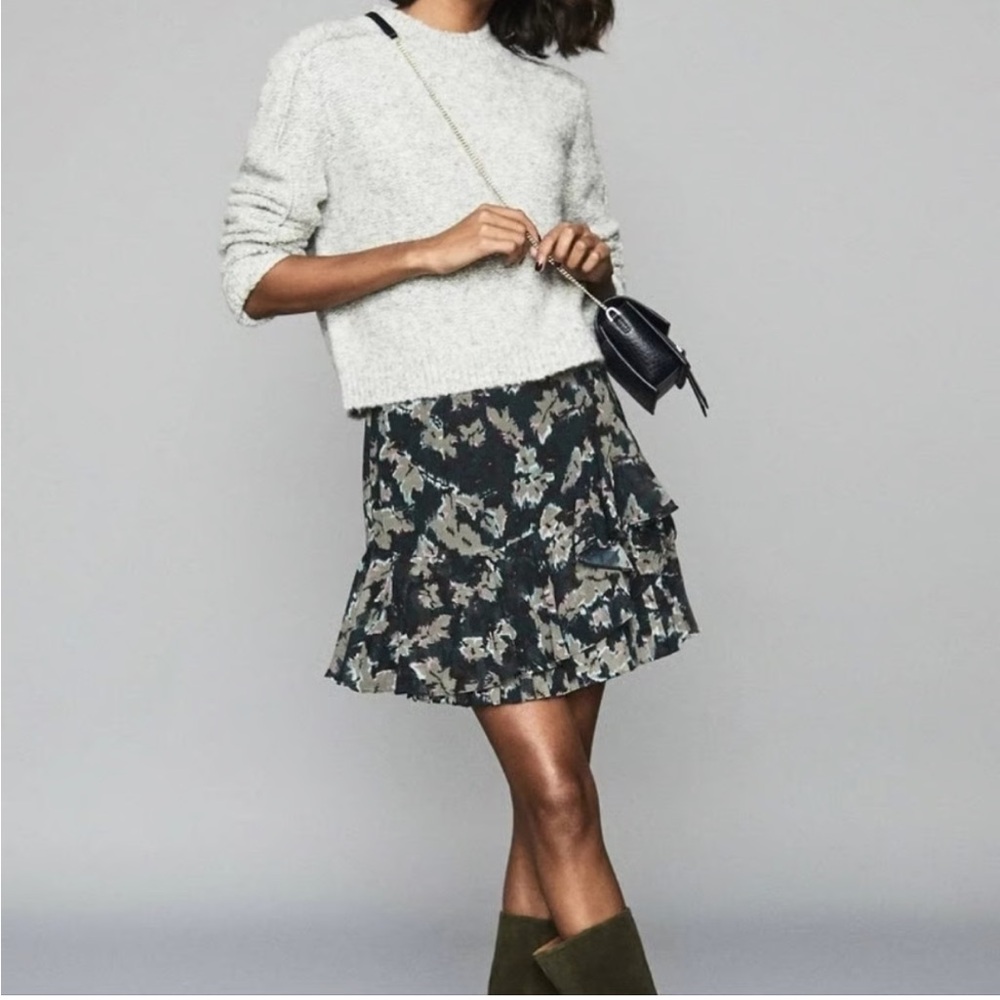 Reiss Floral Ruffle Skater Skirt - Black and White
